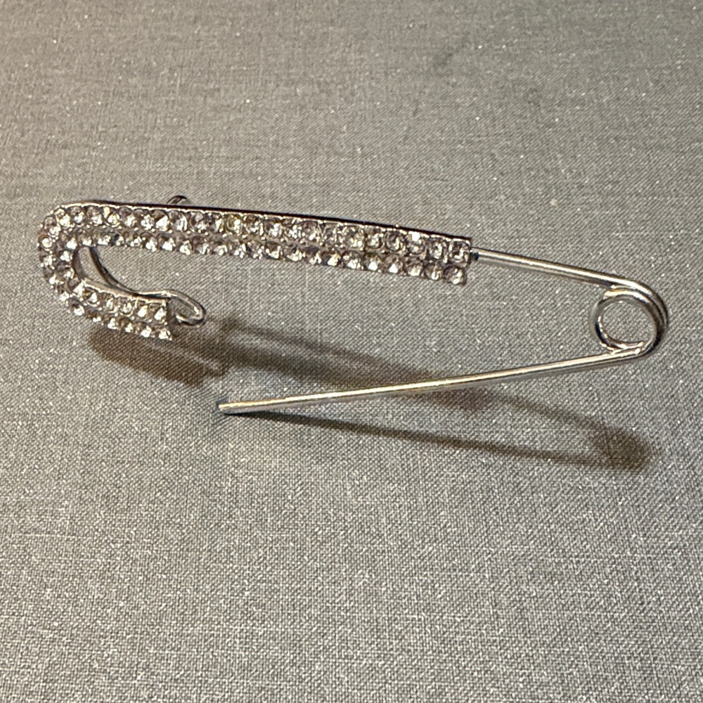Silver Rhinestone Safety Pin Brooch